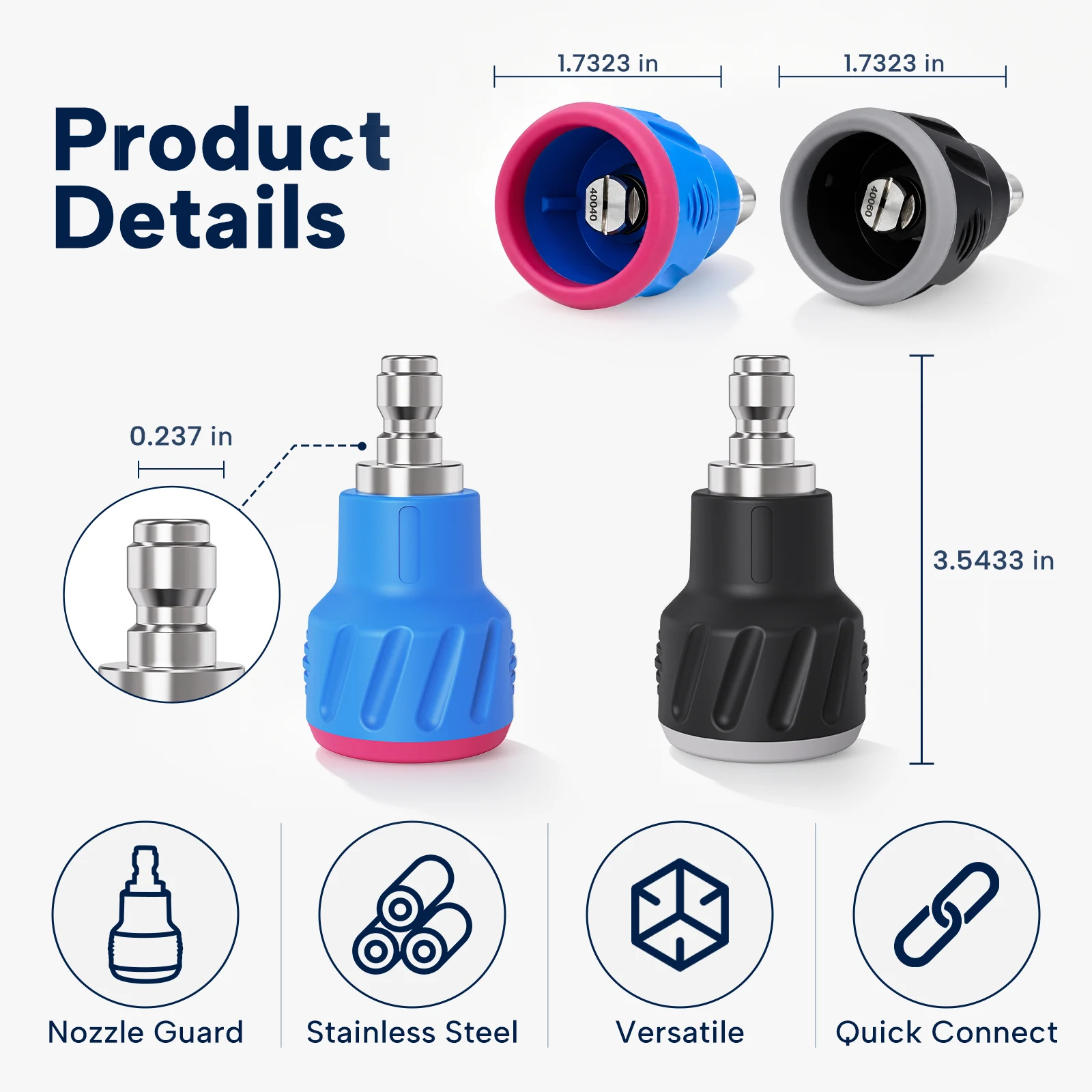 Dual-Color Pressure Washer Spray Nozzle/Car Wash Gun Attachment with 1/4' Quick-Connect Fitting (Scratch-Resistant Design)