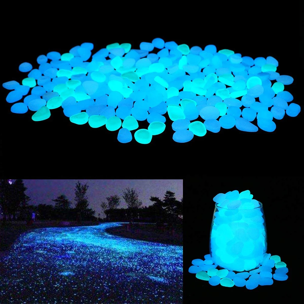 500Pcs Glow in the Dark Garden Pebbles For Sidewalk Garden Terrace Lawn Garden Patio Fish Tank Aquarium Decoration Glow Stone