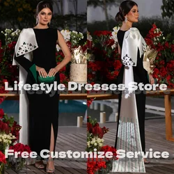 Customized Bow Long Cape Beaded Luxury Evening Dresses 2024 Saudi Arabia Wedding Party Gown One Long Sleeve Prom Dress