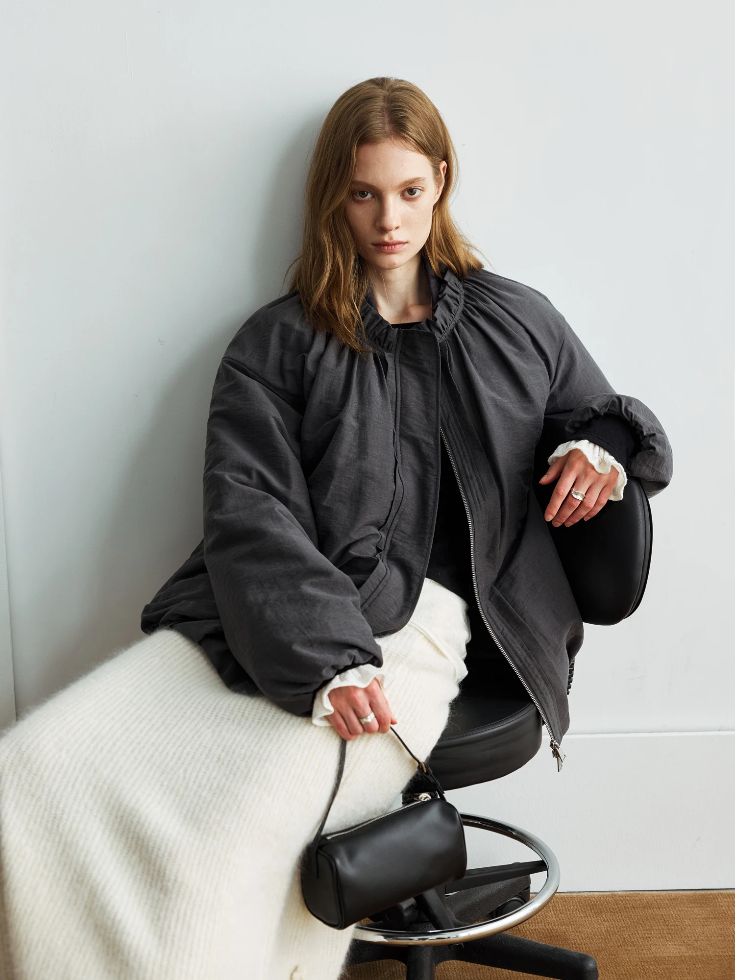 

Ele Women's ort Puffer Jaet with Lace Collar Linen Fabric Textured Warmth White Du down Casual Sle High Waist