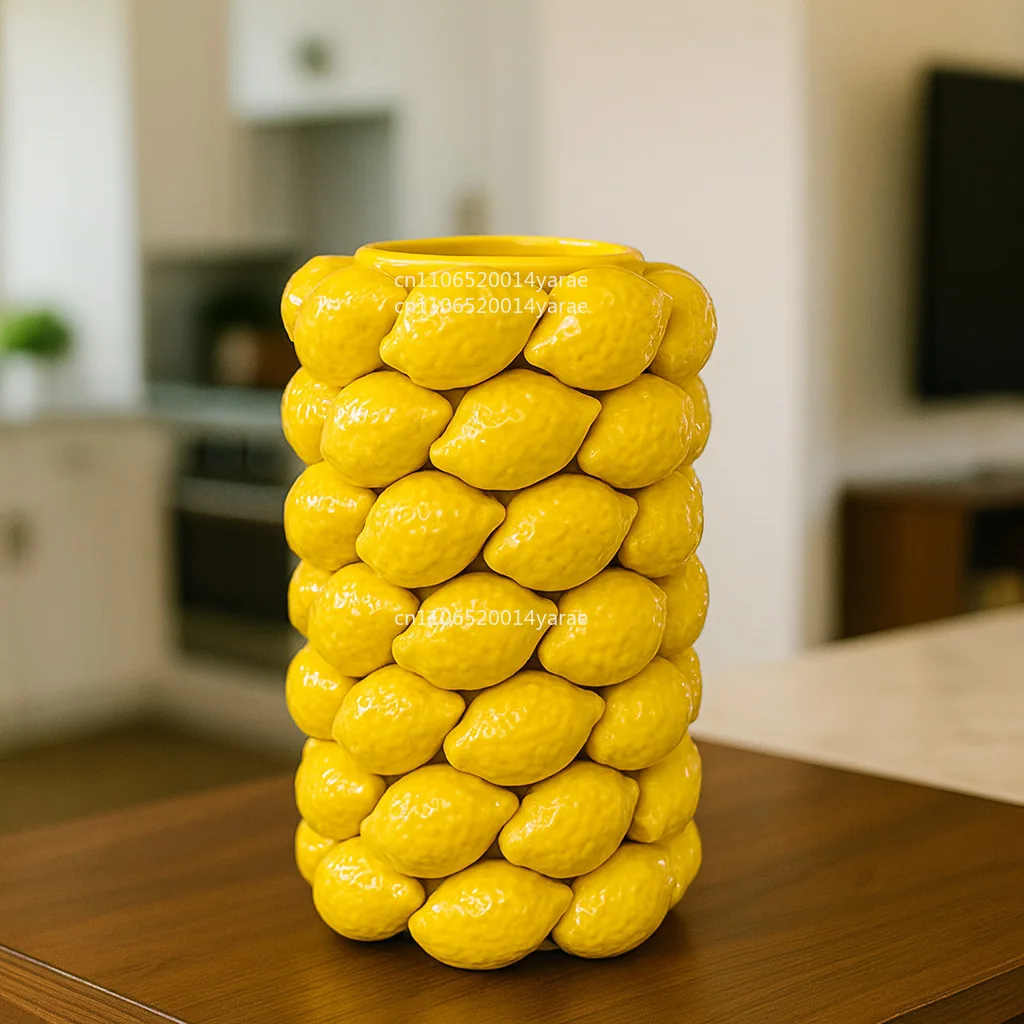 

Chaozhou Creative Simulation Lemon Ceramic Fruit Vase Nordic Style Ornament Flower Arrangement High-end Handicraft