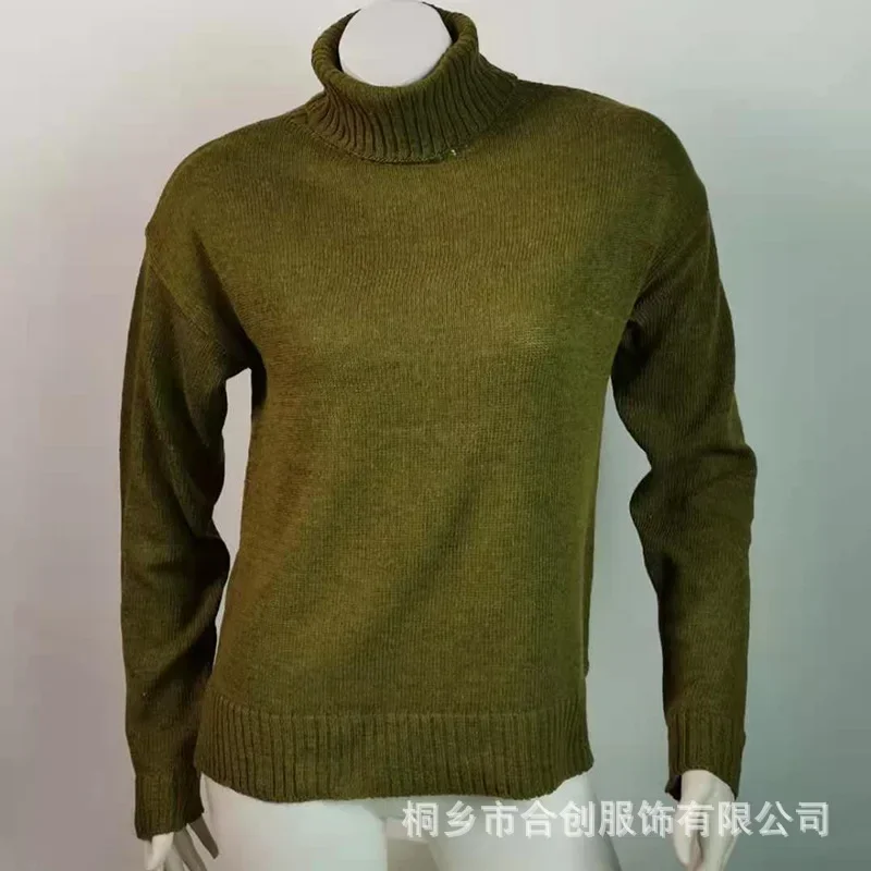 2023 Autumn and Winter Women's Sweater Casual Knitted Top Long Sleeve High Round Neck Solid Color Sweater Women's Clothing