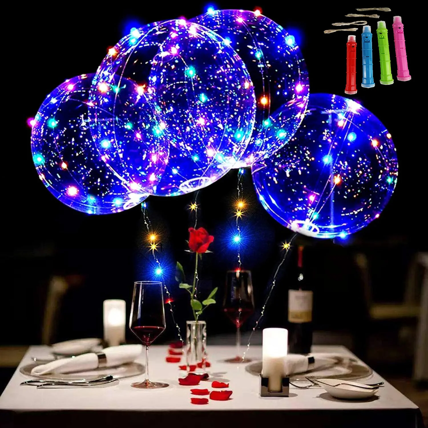 5-20pcs Light Up BoBo Balloons Set 20 Inches Bubble Balloon 3 Levels Flashing Handle 70cm Stick Christmas Party Decoration