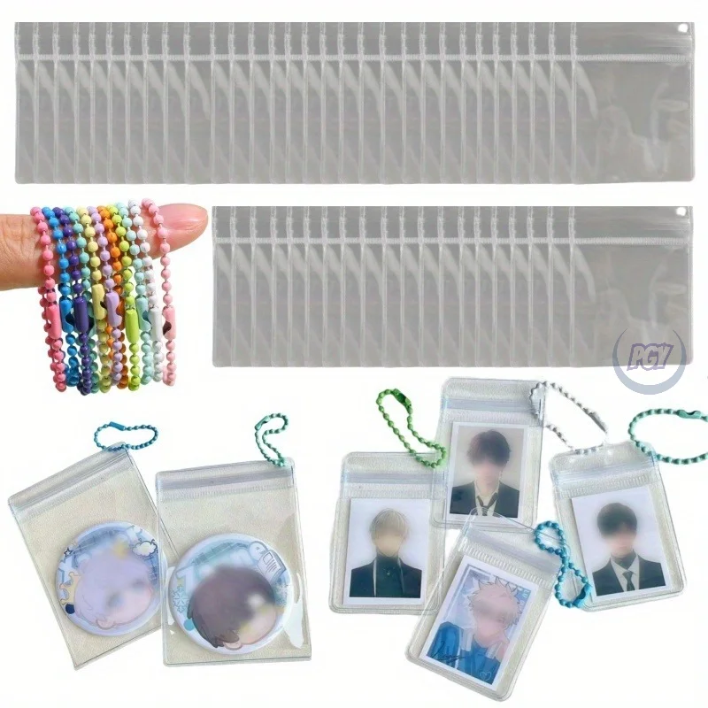

100 Transparent PVC Zipper Pouches with Hanging Slots + 100 Multi-Colored Chains Reusable Organizers for Jewelry Showcases Beads