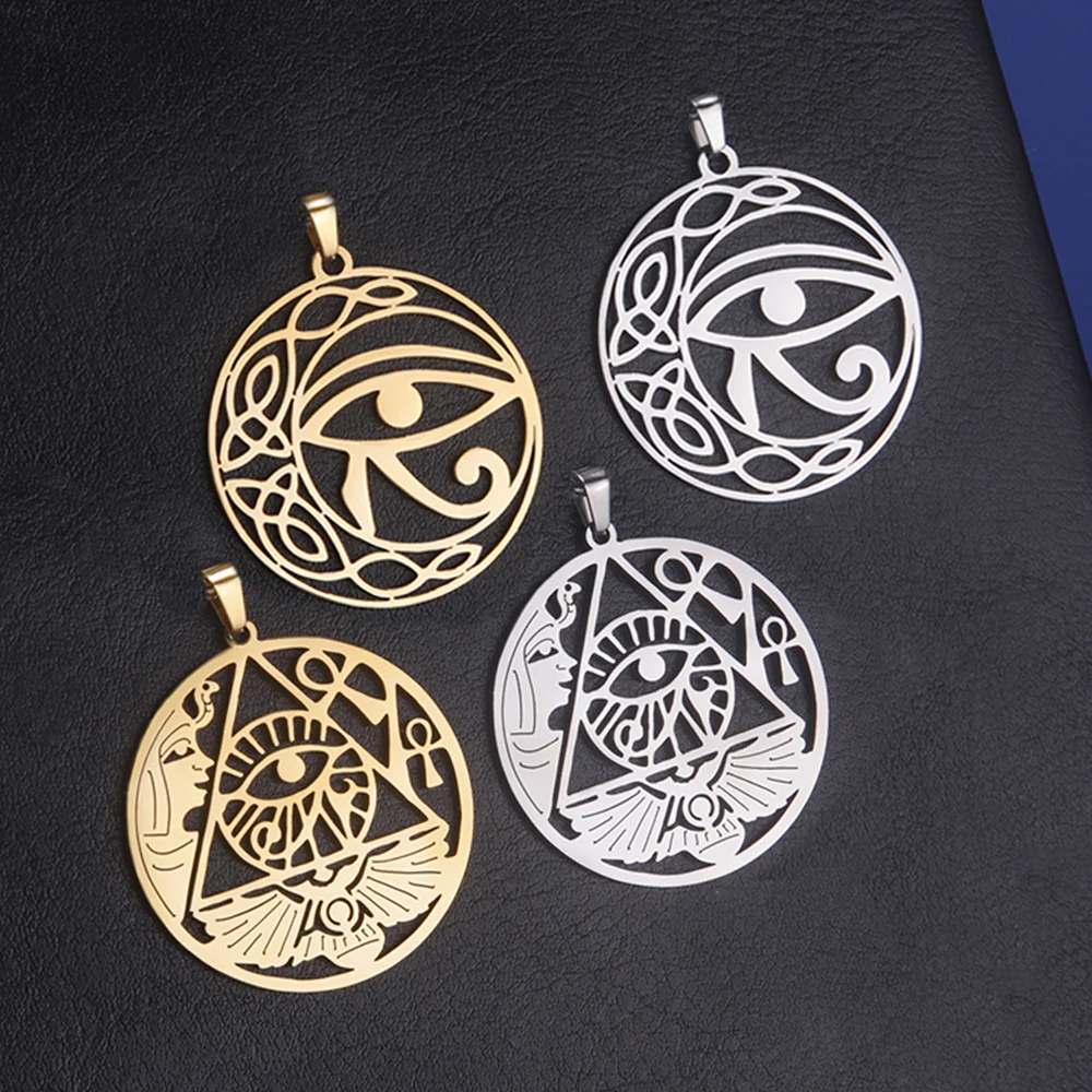 EUEAVAN 1pc Ankh Horus Eye Stainless Steel Pendant Egyptian Turkish Evil Eye Charms Jewelry Making Supplies DIY Necklace Earring