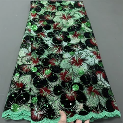 2024 High Quality African Nigerian Tulle Embroidery Party Dress Sequins French Guipure For Sewing  Lace Fabric Flocked 5Yard