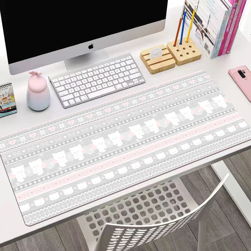 Kawaii Wing Cat Loves PU Leather Desk Pad Protector Non-Slip Large XXL Small Mouse Pad Pc Home &Office Game Laptop Keyboard Pad
