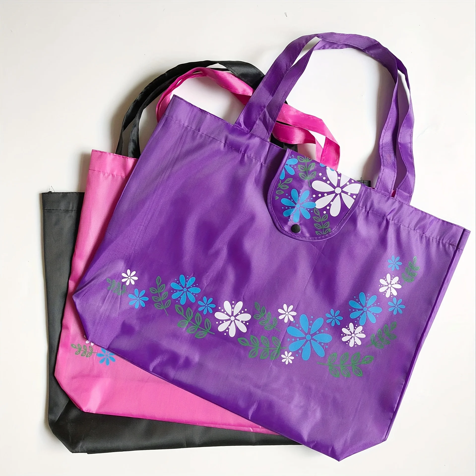 1 Piece of a Bright Floral Print Foldable Shopping Bag - Durable Oxford Fabric, with a Secure Clasp Closure, Lightweight and Portable Design, Suitable for Convenient Storage or Travel, Travel Bag