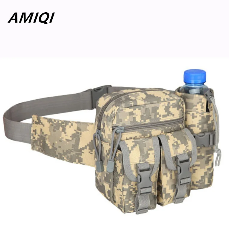 AMIQI Outdoor Sports Mud Green Climbing Camp Belt Bag Men\'s Waist Pack Nylon Hiking Water Bottle Phone Bag mochilas de h