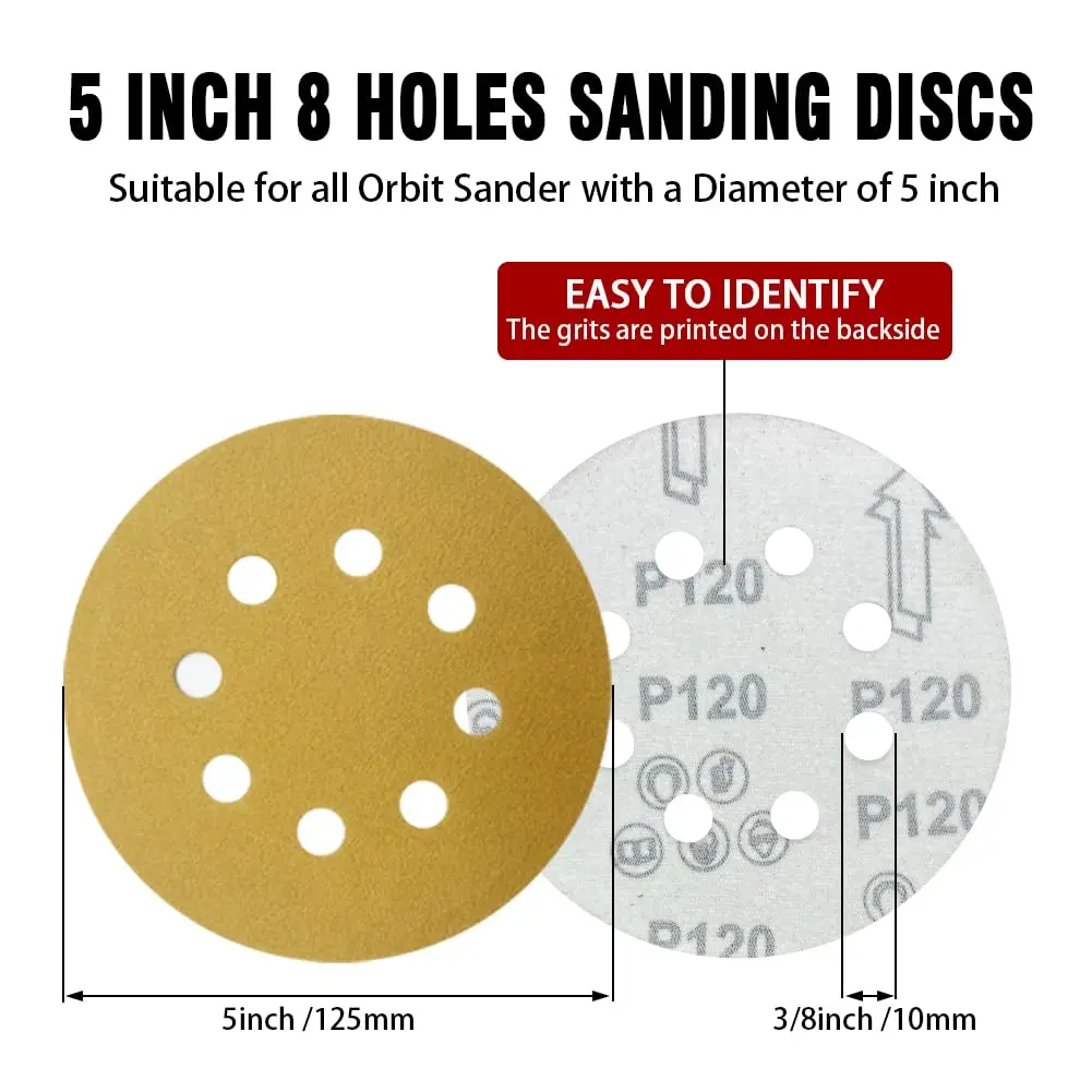10 قطعة 5 بوصة 8 حفرة 125 مللي متر أقراص الصنفرة الصفراء هوك وحلقة ورق الرمل 40-800 حصى قرص الطحن أداة تلميع جلخ