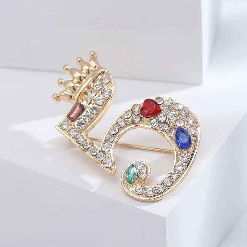 new alloy crown digital 5 brooches for woman fashion suit pin brooch number 5 crystal jewelry trend 2026