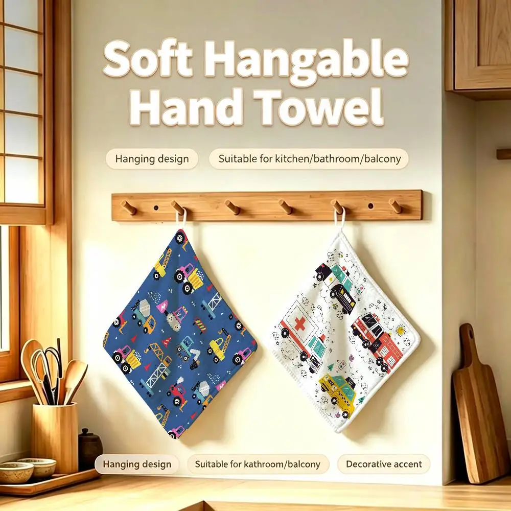 ART Transportation Cars Truck Boat Racing Hanging Style Hand Wiping Towel Polyester Cotton Anti-fade For Indoor Kitchen Room