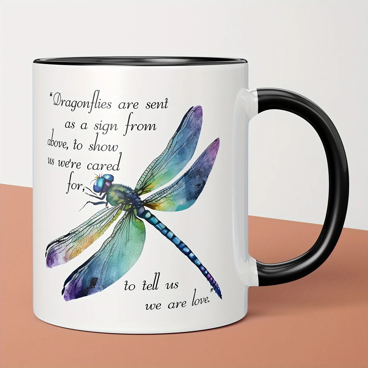 

1pc, 11oz, 330ml Dragonfly Ceramic Mug with Explanation Picture - Inspirational Quote, Watercolor Design, Perfect for Coffee, Te