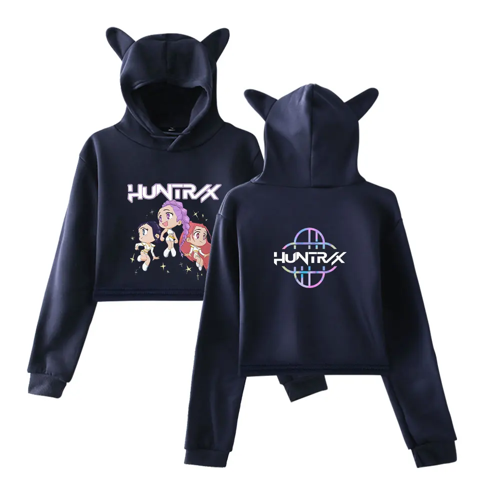 KPop Demon Hunters 2025 Merch Hoodies Sweatshirt for Girls Cat Ear Crop Pullover Casual Clothes