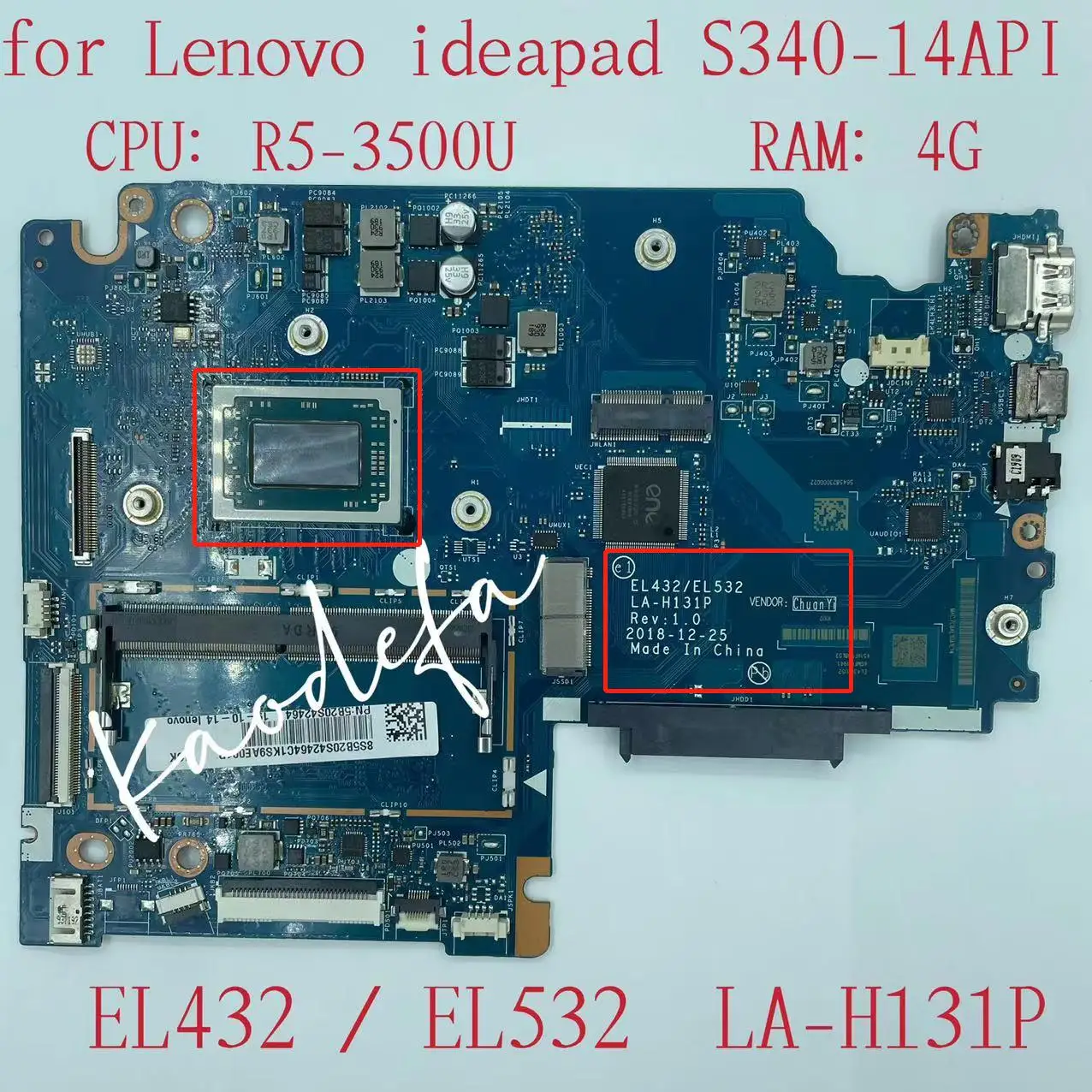 

LA-H131P for Lenovo Ideapad S340-14API Laptop Motherboard CPU:R5-3500U UMA RAM:4G FRU:5B20S42464 5B20S42463 5B20S42265