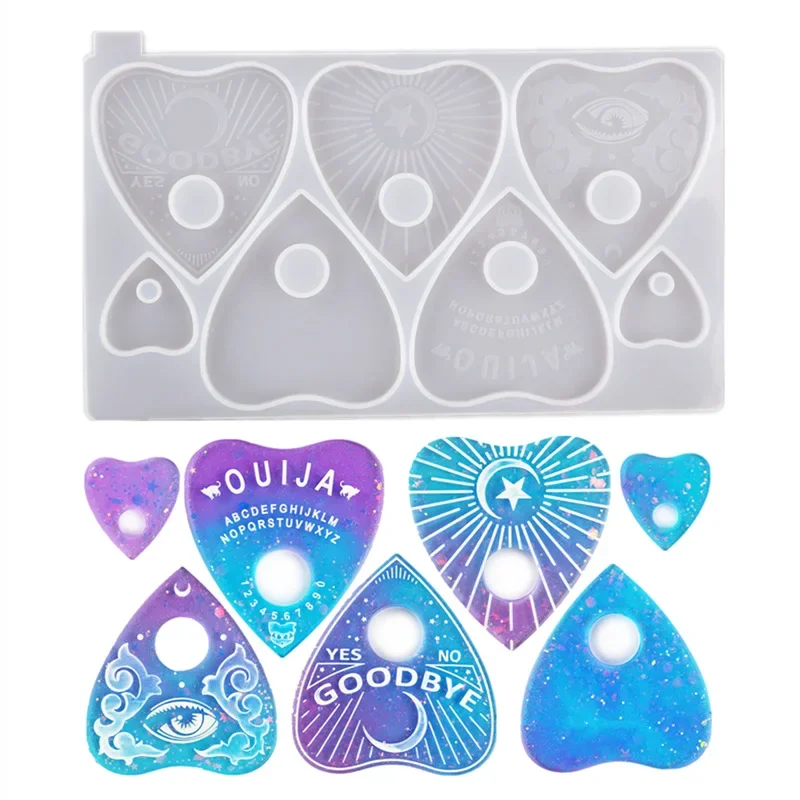 

7-Cavity Gothic Ouija Board Silicone Resin Molds, Heart Shaped Jewelry Epoxy Mold for DIY Pendant Charms Making