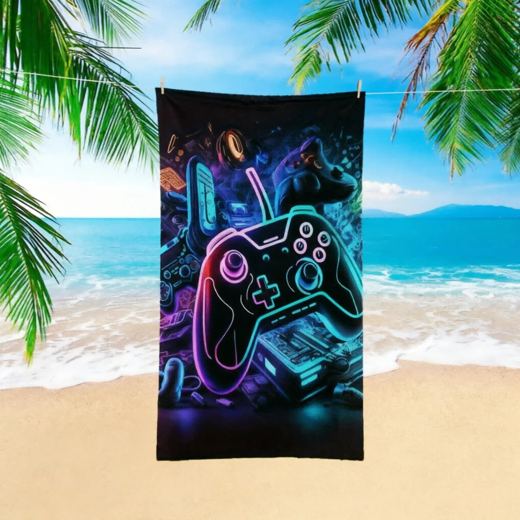 1pc Gaming Controller Beach Towel, Lightweight Soft, for Surfing Swimming Yoga, Bath/Hand/Beach Multi-Use Towel