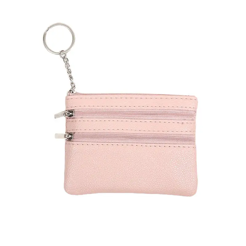 Waterproof Wear Resistant PU Leather Mini Zipper Purse With Key Ring Pocket Coin Credit Card Holder Portable Storage Wallets