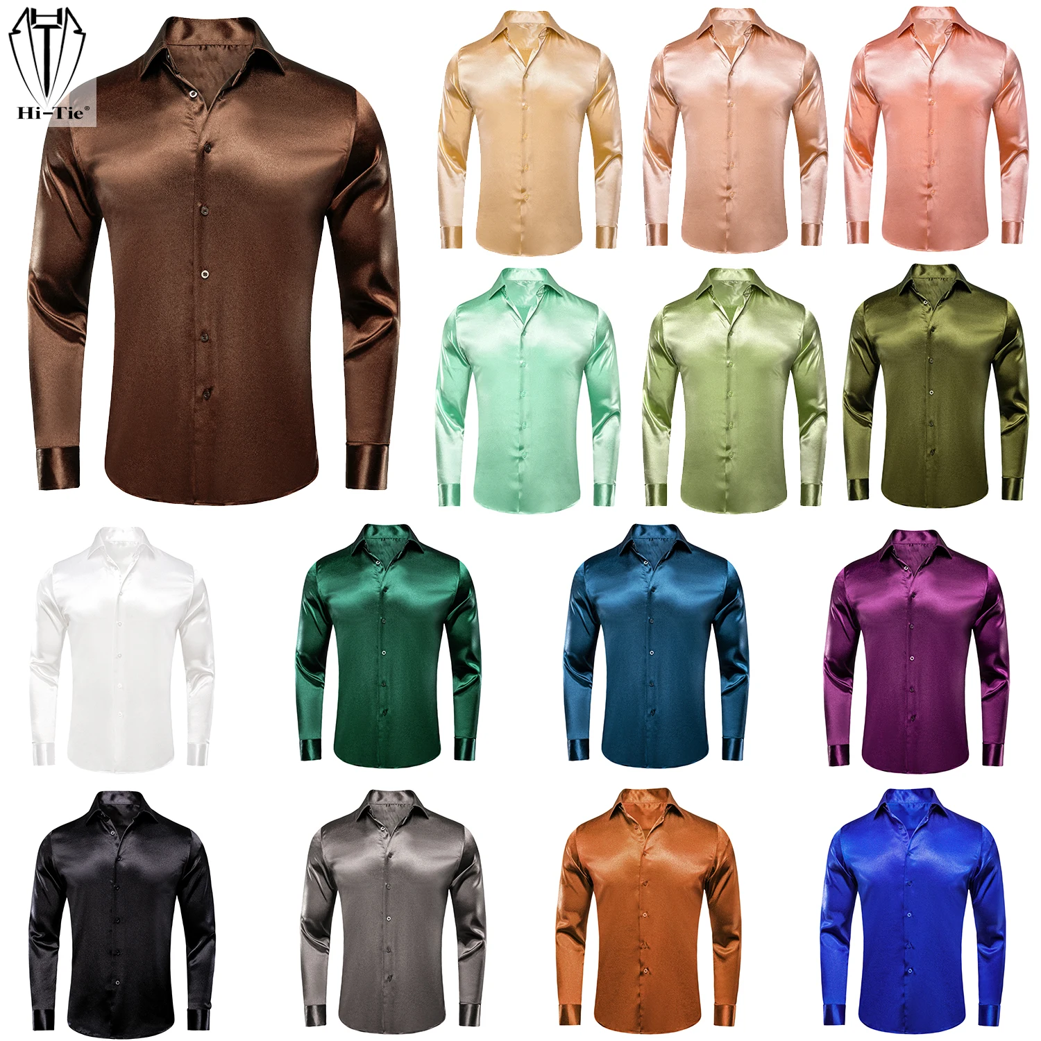 Dropshipping Silk Mens Shirts Long Sleeves Plain Satin Wedding Business Party Overshirt Wholesale for Male Wedding Business