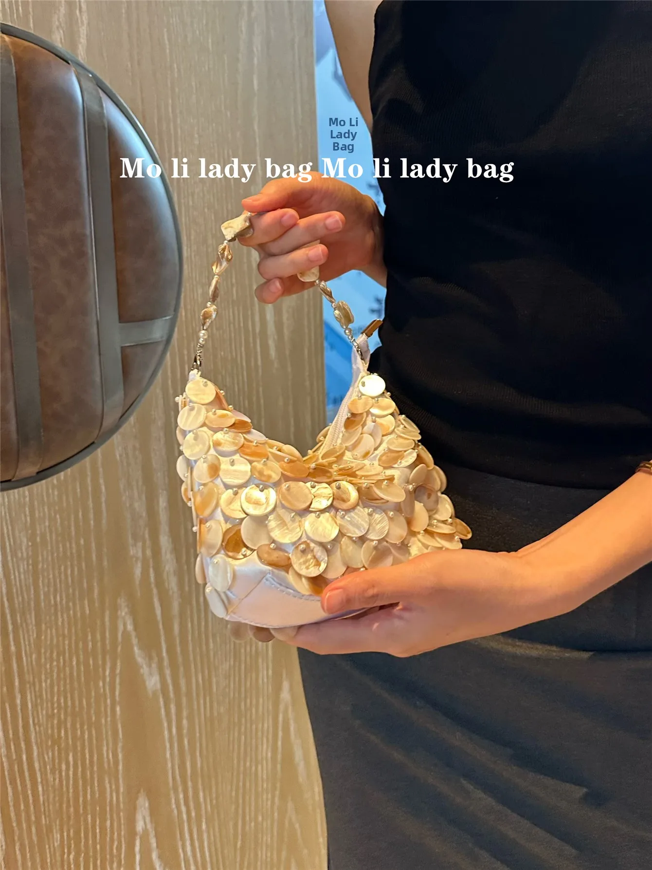 Hand Sewn  Mother of Pearl Bag Women's Crossbody Single Shoulder Handbag Stylish British Style Dumpling Shape Pure Color