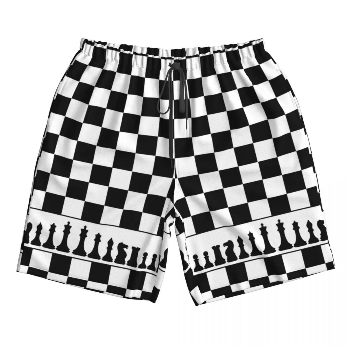 Chess Board Black And White Grid Checkered Trunks Beach Board Shorts Casual Quick Dry Swim Summer Men Pants