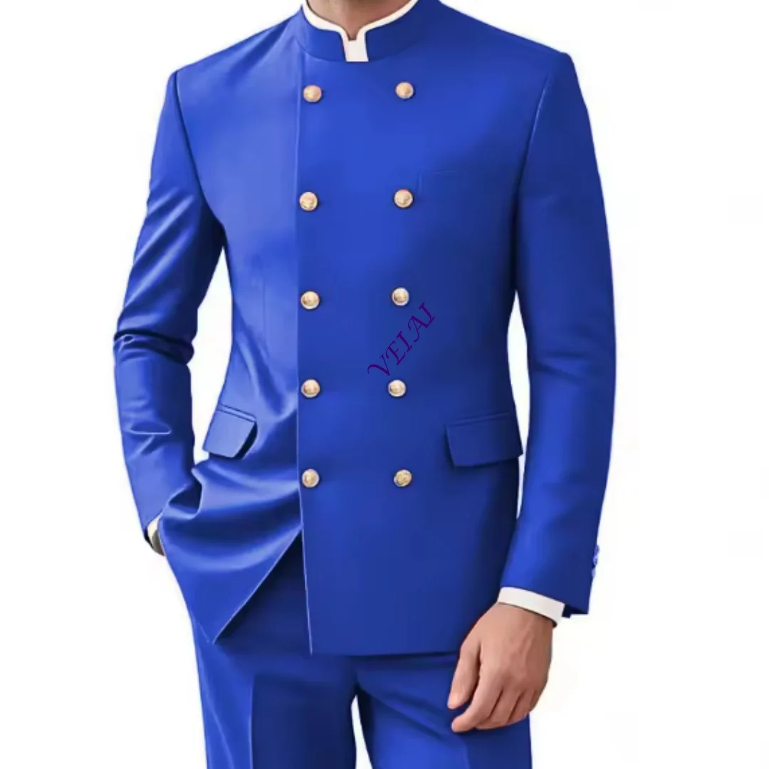 CustomizedElegant Men's Suits 2 Piece Set New Design Formal Stand Collar Slim Fit Wedding Suits Groomsmen Party Tuxedo Costumes