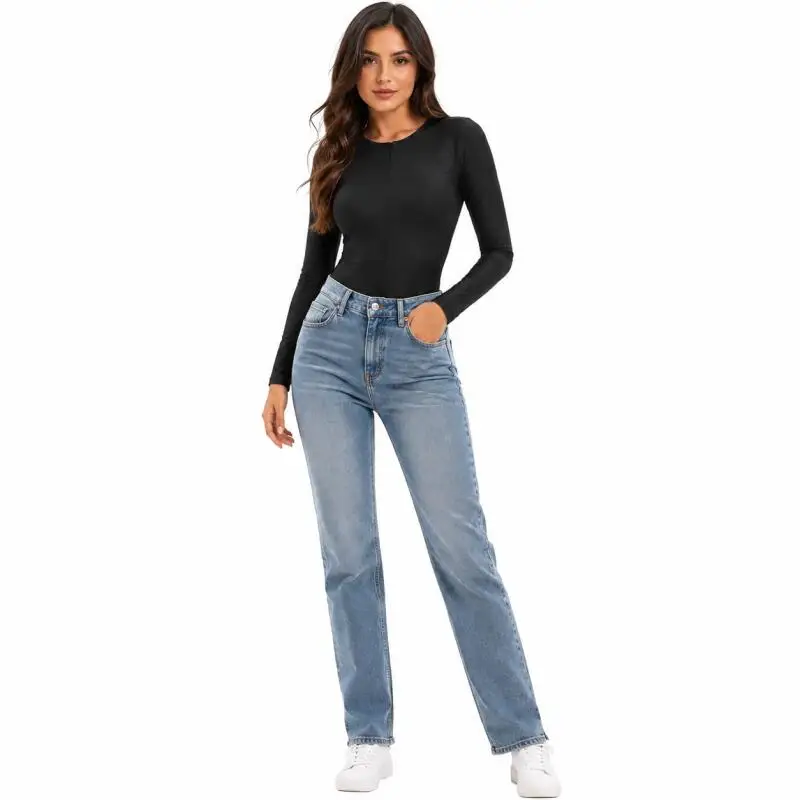 Damen Langarm-Bodysuit mit Verdecktem Reißverschluss Vorne, Einfarbig, Eng Anliegend, Dehnbar, Basic Body Top für Damen, Alltagskleidung, Streetwear-Jumpsuit – Detail 5