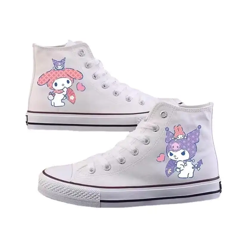 Cartoon Print Kuromi My Melody High Tops Canvas Shoes Spring and Autumn Couple Casual Shoes Cute Soft Girl Students Sneakers