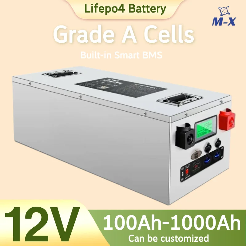 

Lifepo4 Battery 12V 100Ah 200Ah 300Ah 400Ah 500Ah 600Ah 800Ah 1000Ah Rechargeable for 1000W Off-Grid UPS Solar System Boat