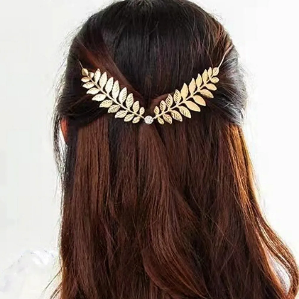 Fashion Gold Color Leaf Hair Band Star Alloy Rhinestone Headband Hair Accessories Tassel Pearl Headpiece Wedding