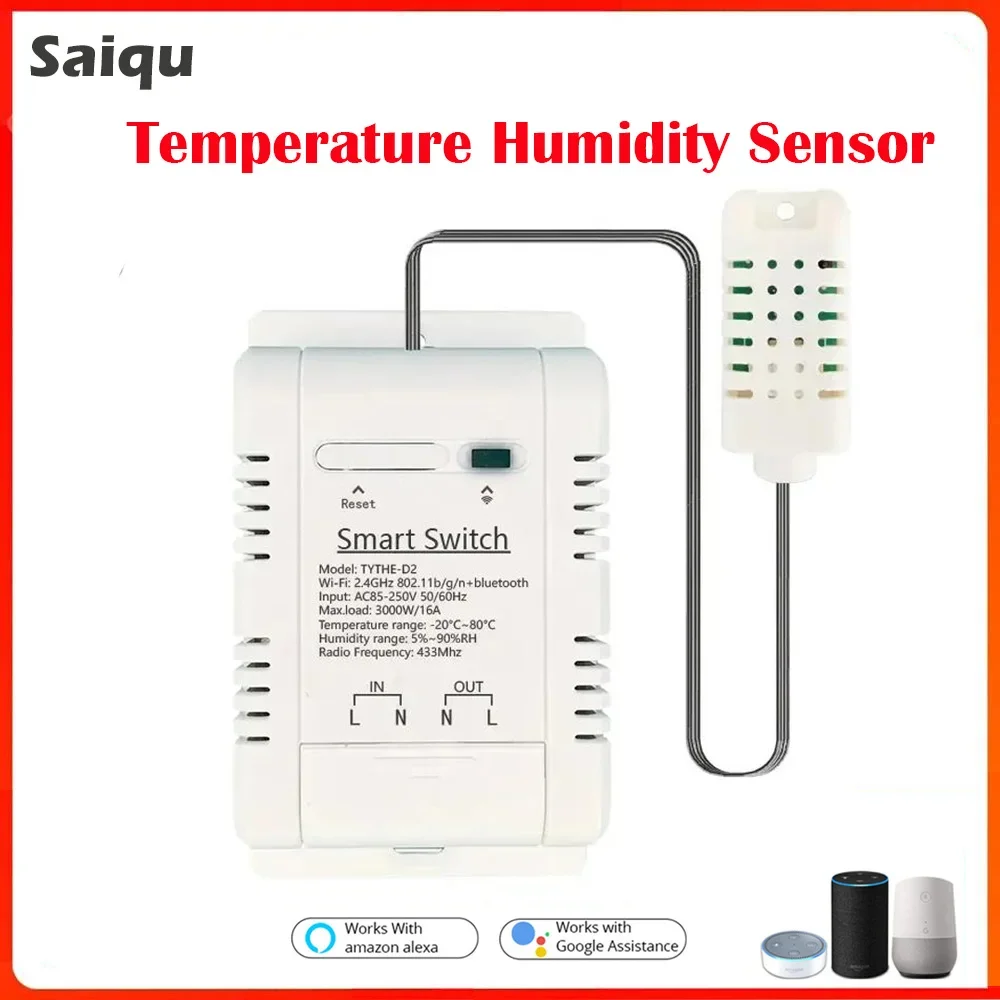 

Tuya Smart 85-250V AC 220V WiFi Relay With Temperature Humidity Monitoring Sensor Switch Thermostat Alexa Alice Compatible