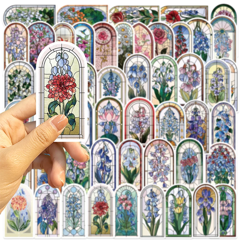 10/30/50pcs Vintage Colorato Finestra di Vetro Fiore Adesivi Cartoon Graffiti Decalcomanie Bagagli FAI DA TE Cancelleria Estetica Adesivo Decor