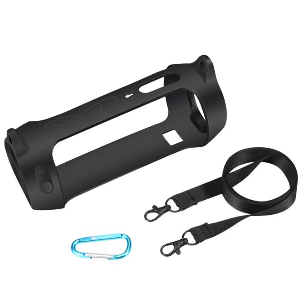 Silicone Case Cover with Strap Carabiner for JBL Pulse 4 Bluetooth Speaker,