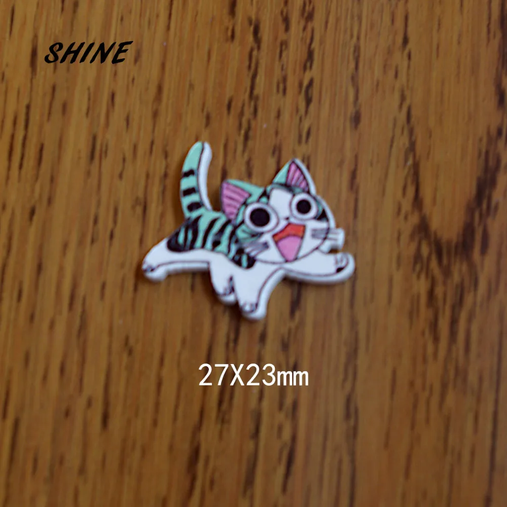 30PCs Wooden Sewing Buttons Scrapbooking Lovely Cat Two Holes Five Shapes Mixed Costura Botones Decorate bottoni botoes