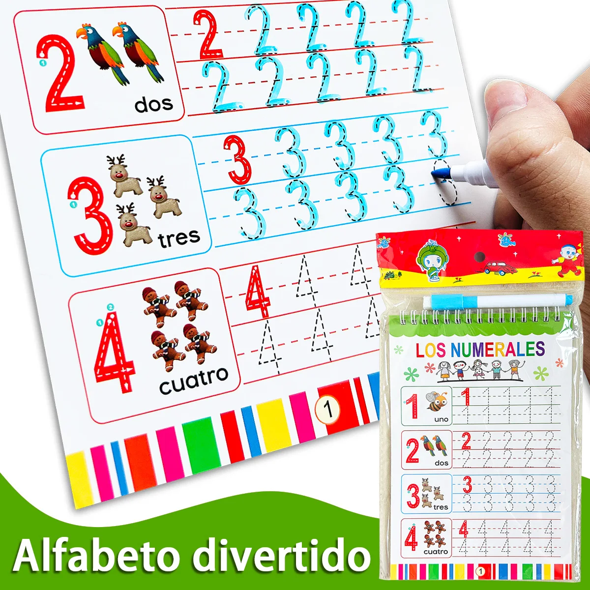 Espanhol A-Z/Numerais Escrita Reutilizável Prática Espiral Notebook Melhorar padrões e técnicas de escrita Presente de aprendizagem