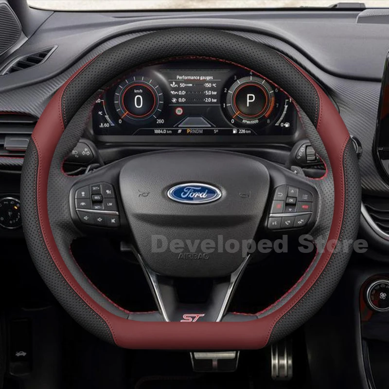 

Anti slip Leather Car Steering Wheel Cover For Ford Fiesta ST Sport 2025-2005 Auto Steering Wheel Ford kuga Accessories 2025