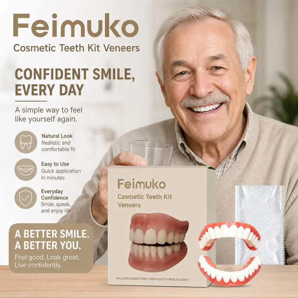 Complete Set of High-end Silicone Dentures with Perfect Fit and Adjustable Dentures Confident Smile and Oral Care Reusable Teeth