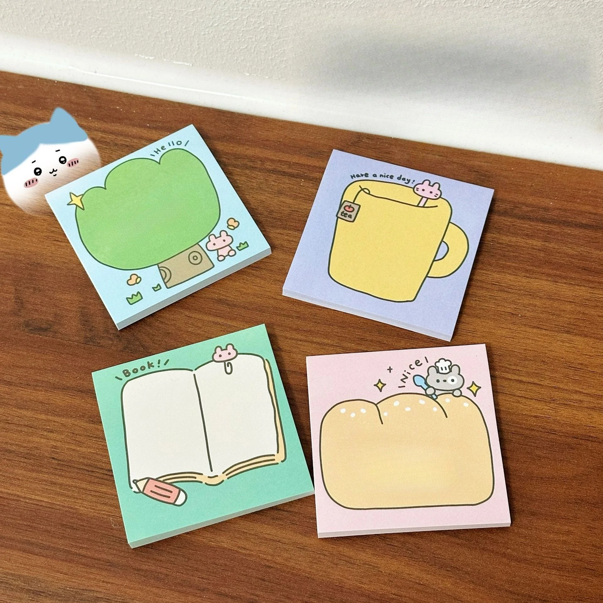 Catatan Tempel Sederhana dan Lucu Bergaya Kartun - Alat Tulis Dekoratif untuk Perencana Siswa, Catatan (Buku Catatan Berperekat) kawaii