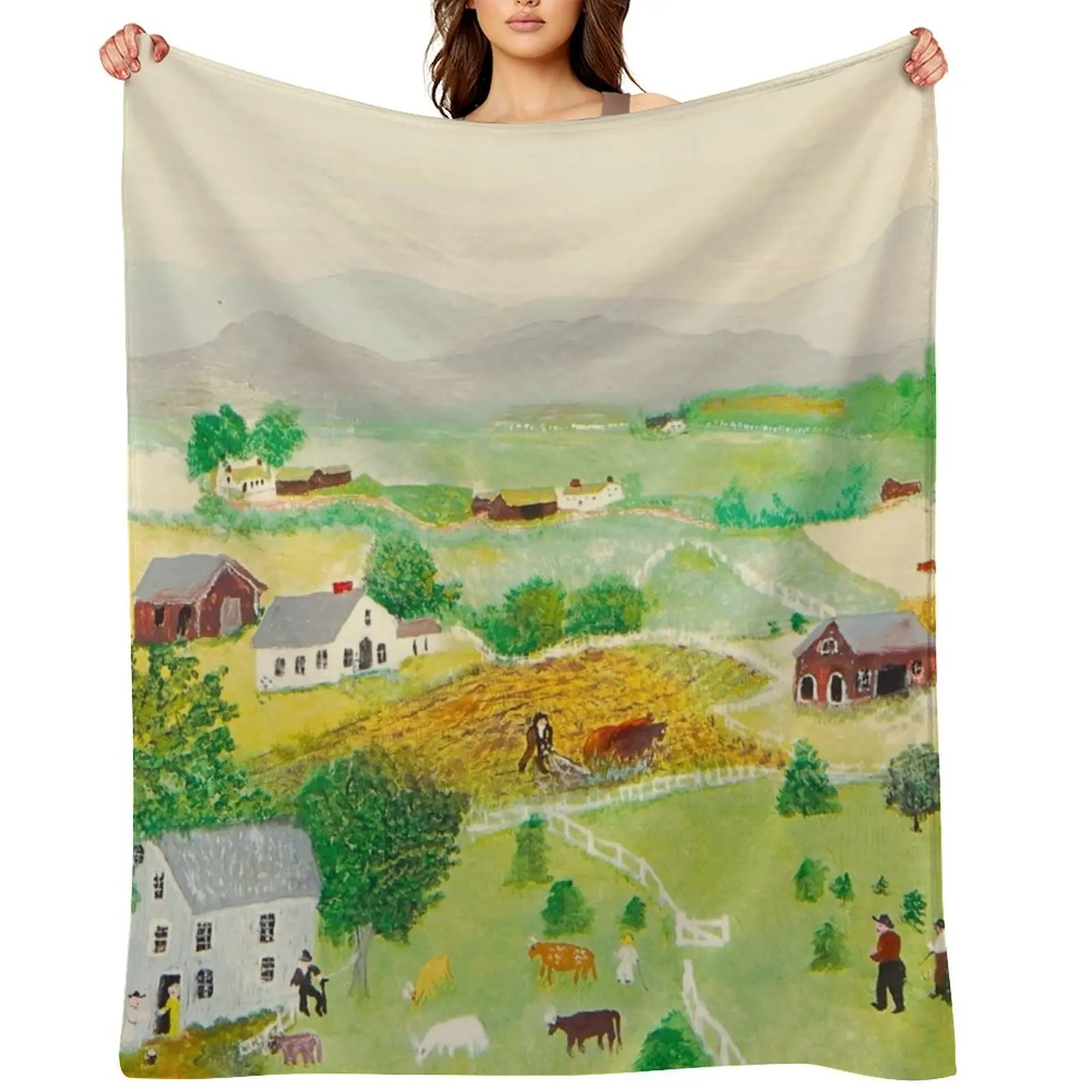 

Anna Mary Robertson 'Grandma' Moses Mountains American Folk Art Throw Blanket blankets ands christmas decoration Cute Blankets