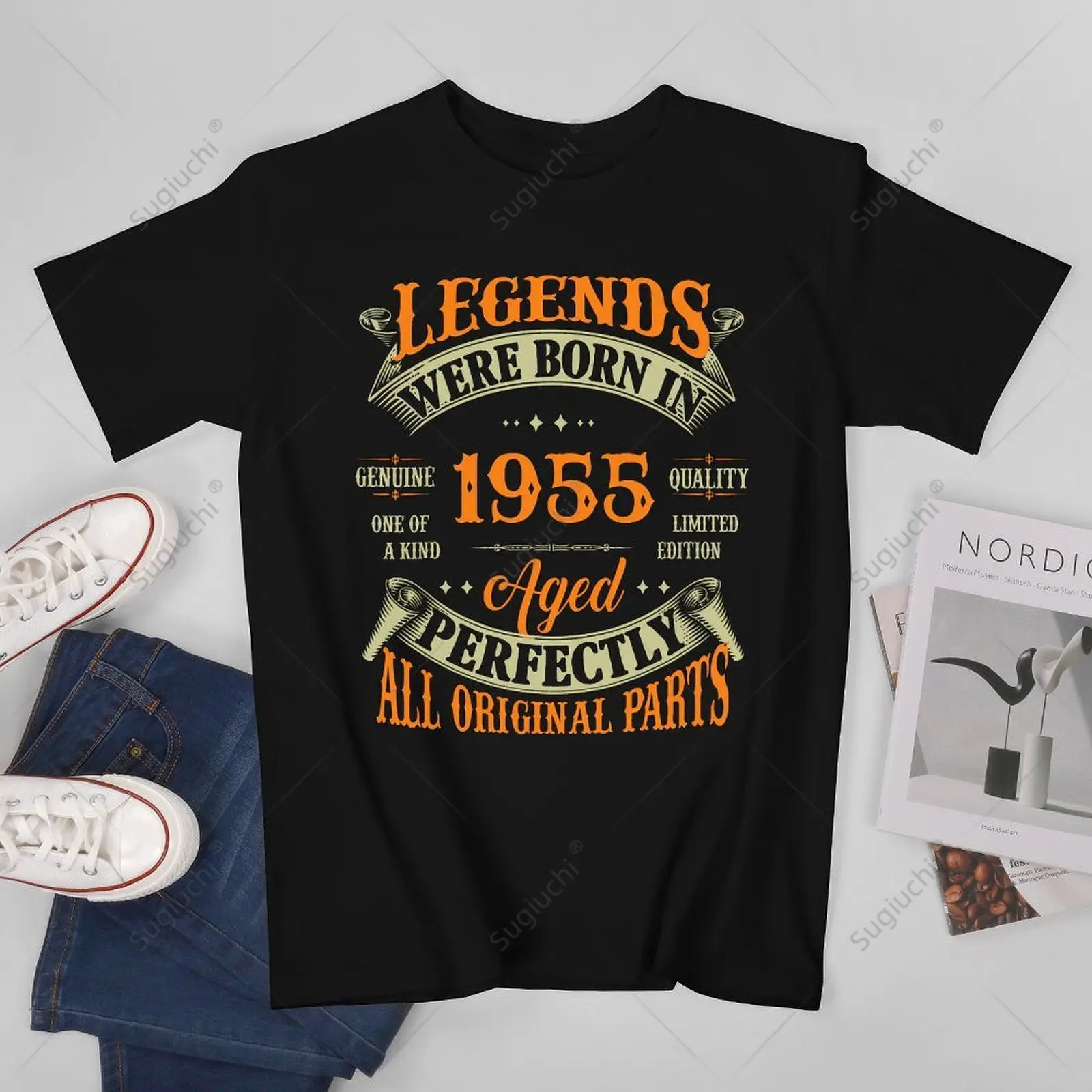 T-shirt unissexo para homens e mulheres, 100% algodão, lendas vintage, nascida em 1955, T-shirt para meninos, aniversário