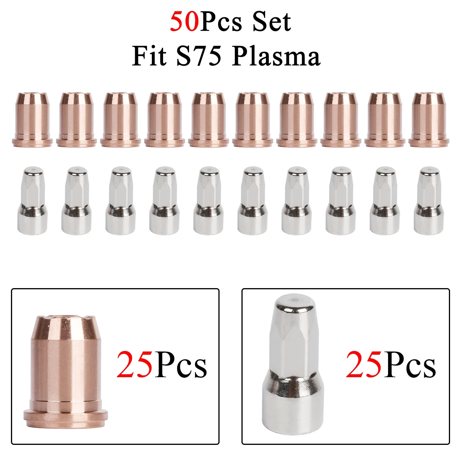 50Pcs S74 S75 C70 S105 Electrode PR0117 Nozzle Tip 1.0mm / 1.2mm Fit Plasma Cutter Torch Consumables PKG/20