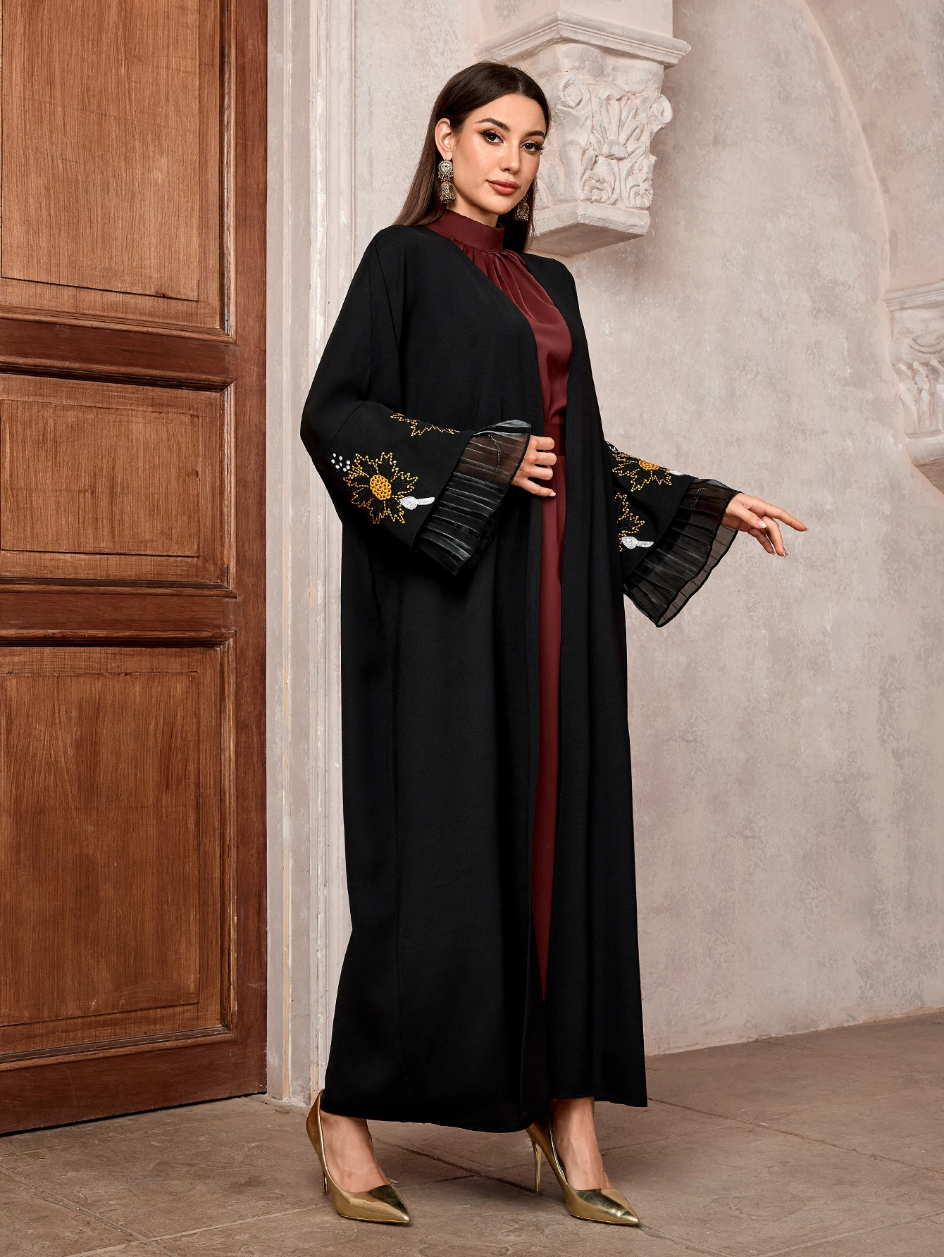 2025 Ramadan Eid Black Embroidery Open Modest Abaya Dubai Muslim Kimono Abayas For Women Kaftan Dresses Islamic Clothing