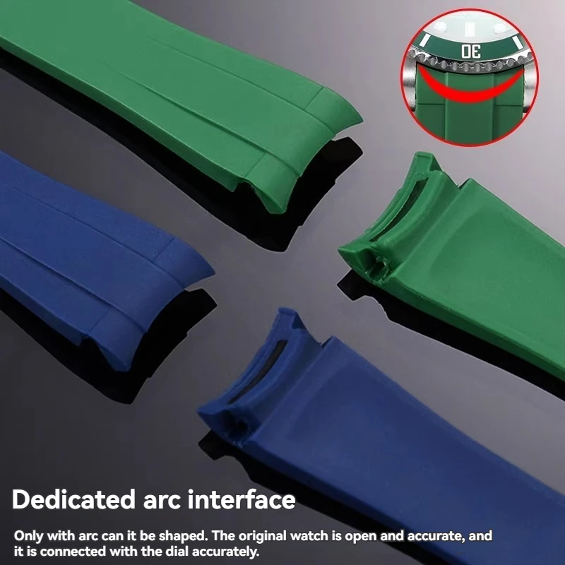20 مللي متر 21 مللي متر أسود أخضر أزرق منحني نهاية سيليكون المطاط حزام الساعات ل دور حزام RX دايتونا الغواصة GMT اكسبلورر 2 سوار #5