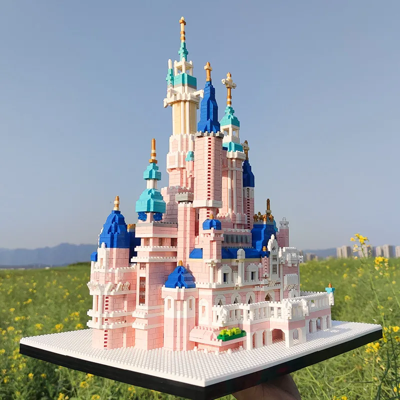 Zrk 7822 arquitetura mundial blocos de construção parque de diversões rosa castelo 3d modelo diy mini tijolos diamante brinquedos para crianças sem caixa