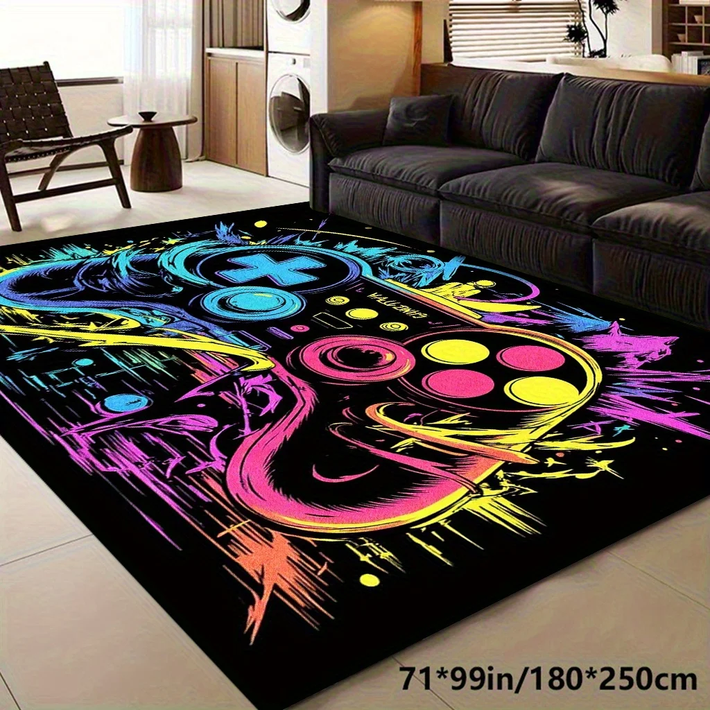 Rainbow Game Controller Christmas Pattern Rug - Non-slip Decor Mat for Living Room Bedroom Hallway Door Home Entrance