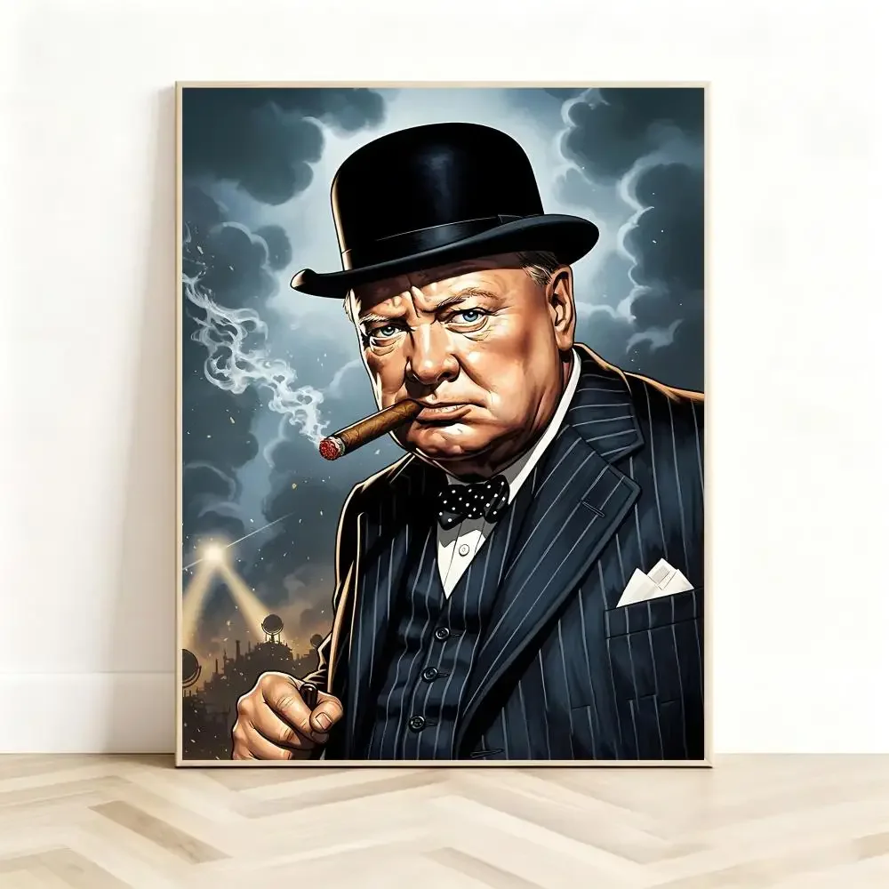 Iconic Historicalperson W-Winston Churchill Poster Classic Self-Adhesive PP Wall Sticker for Living Room Bar Decor Gift