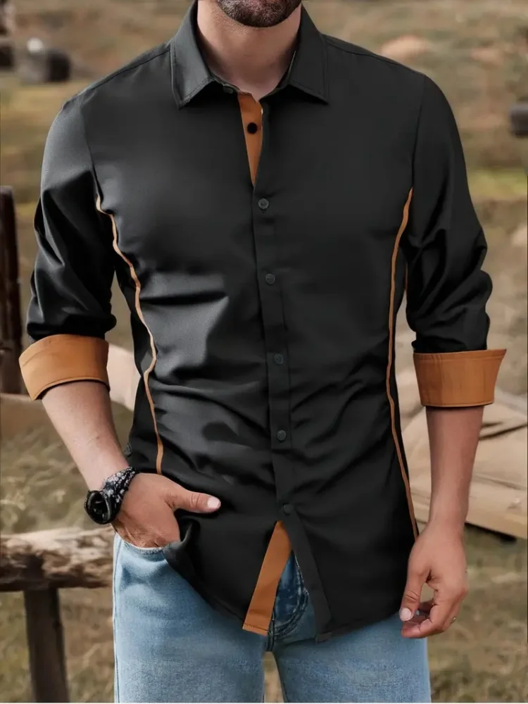 2025 nueva camisa Oxford de otoño para hombre, camisa informal de negocios sociales con botones de manga larga