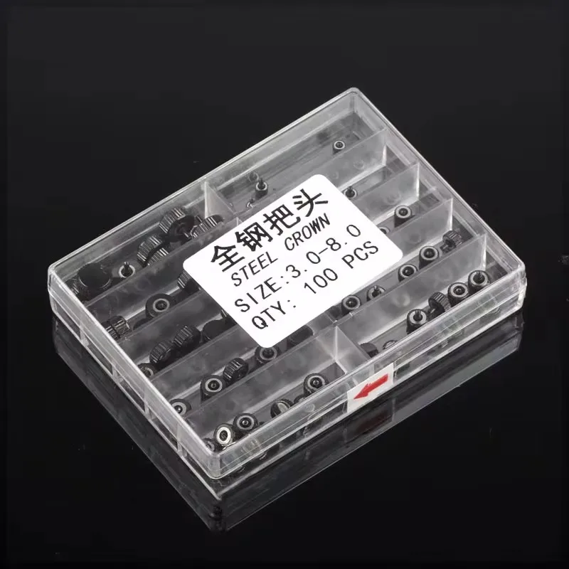 100PCS/set Quartz Mechanical Watch Crowns Stainless Steel Watch Repair Tool Parts 3.0mm-8.0mm