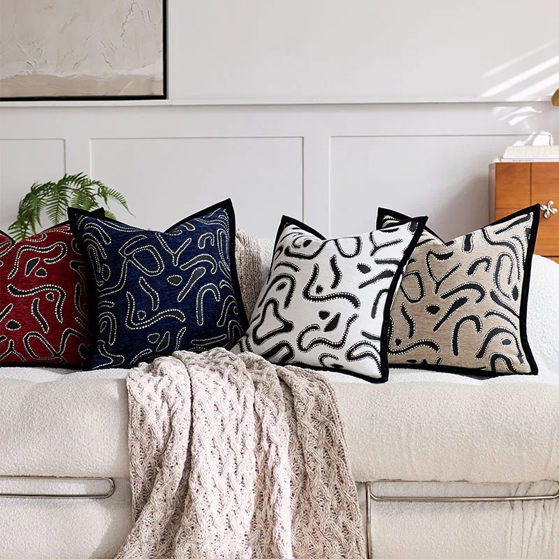 

Современный чехол для подушки из синели с абстрактным лабиринтом и жаккардом, роскошная наволочка, мягкий удобный декор для дивана для гостиной