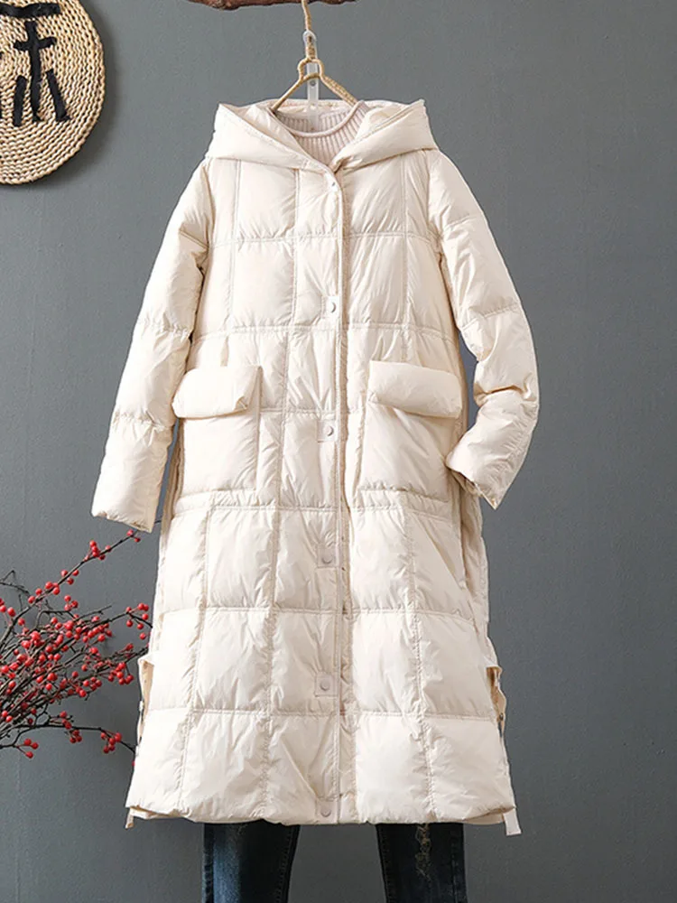 Duck Down Jacket Women Winter Long Thick Double Sided Plaid Coat Female Warm Down Parka For Women Slim Clothes 2024